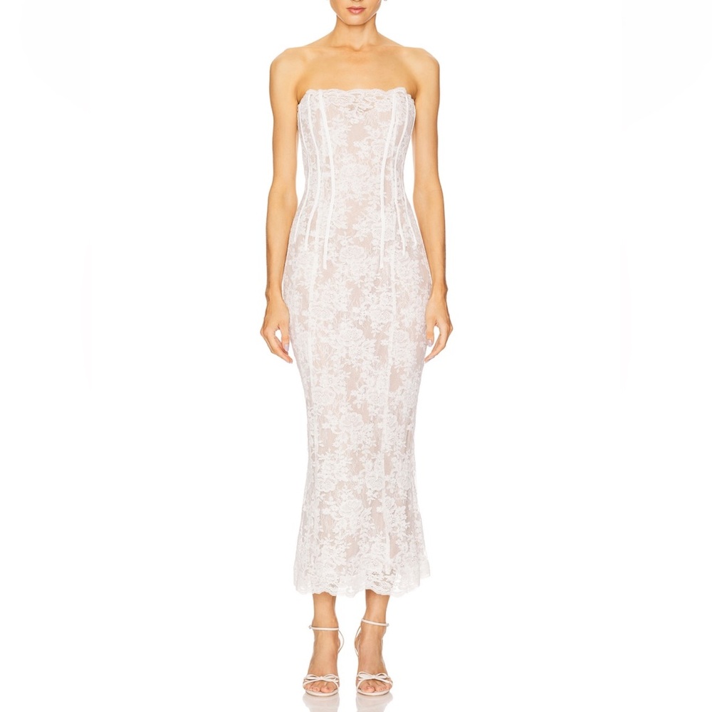 V. Chapman Strapless White Lace Column Dress